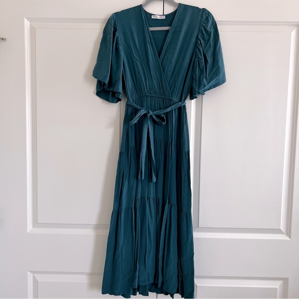 Women's Cotton V Neck Casual Flowy Midi Dress